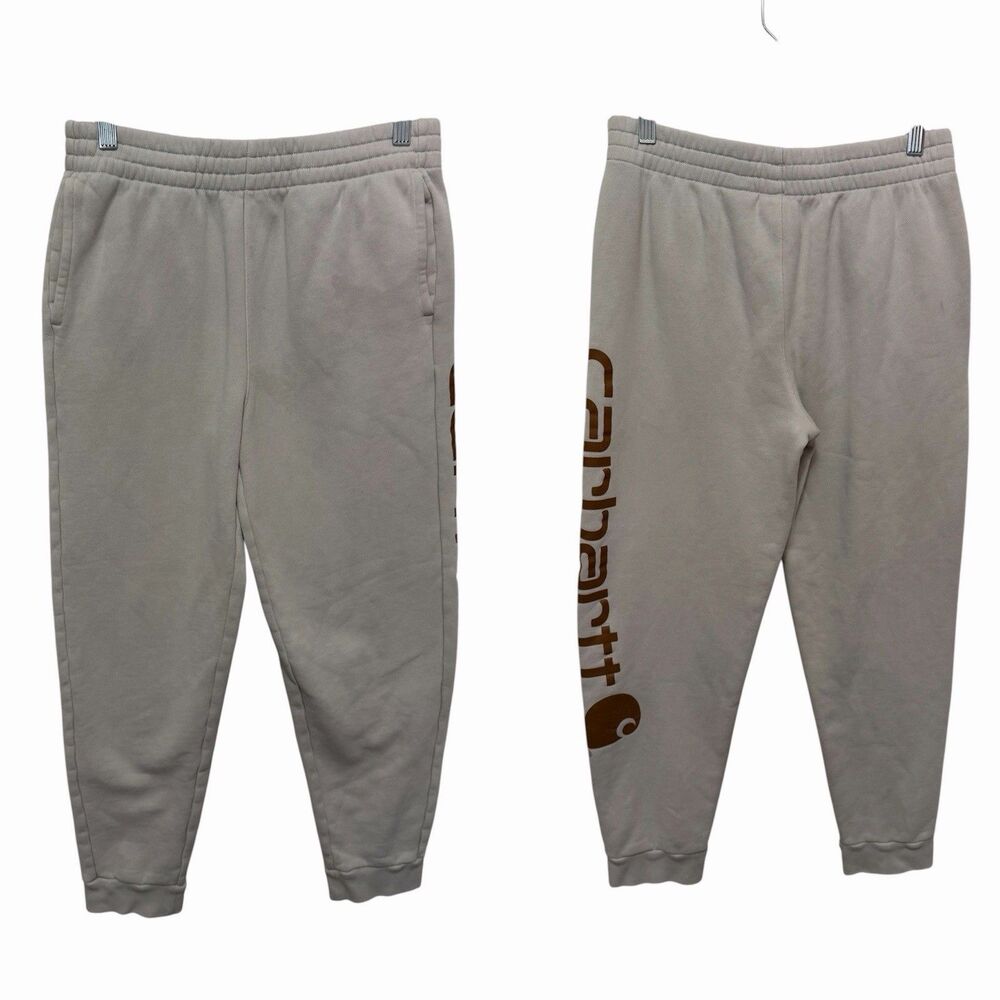 Carhartt Youth Kids XL 18/20 Jogger Sweatpants Beige Brown Spellout Relaxed Fit